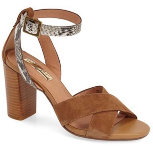 Halogen Shoes - Leather Snake Print Block Heels
